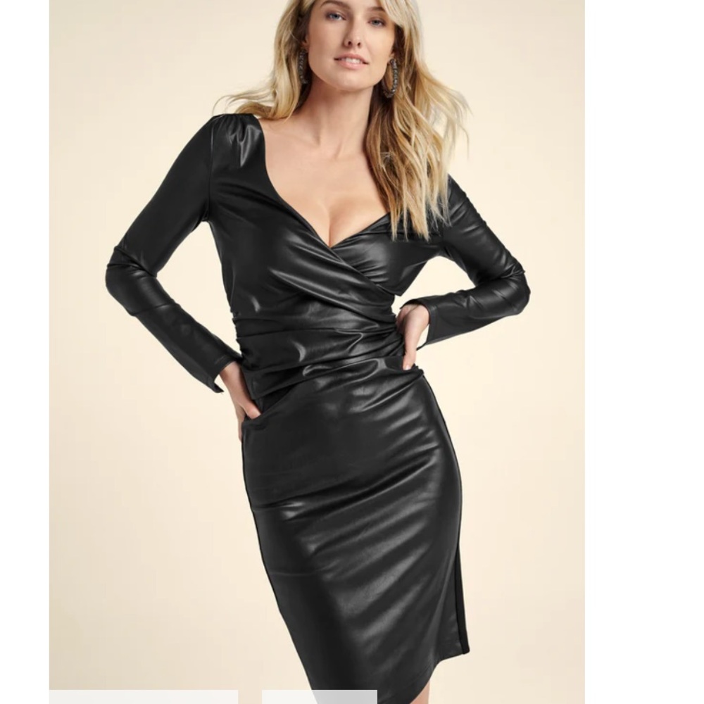 Faux Leather Wrap Front Dress
